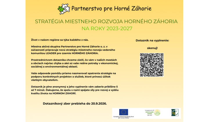 Dotazník pre obyvateľov - Stratégia miestneho rozvoja Horného Záhoria