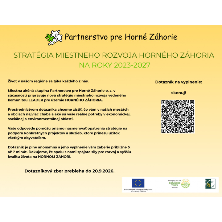 Dotazník pre obyvateľov - Stratégia miestneho rozvoja Horného Záhoria